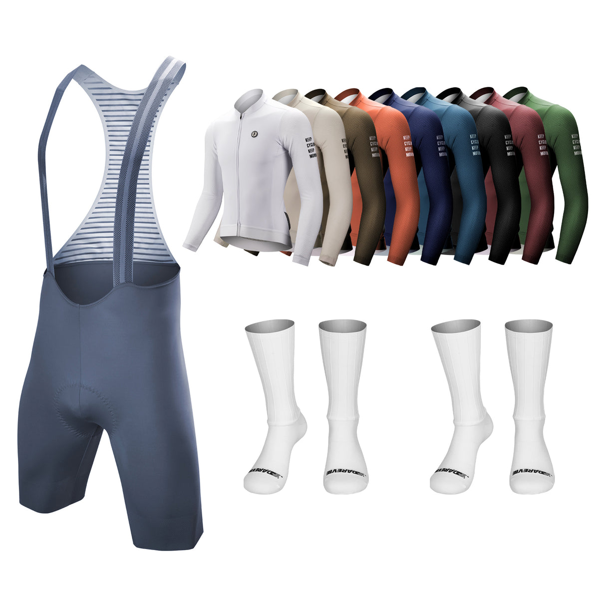 ⚡ Pack Flash : maillot à manches longues + Gris cuissard à bretelles + 2 Aero Chaussettes