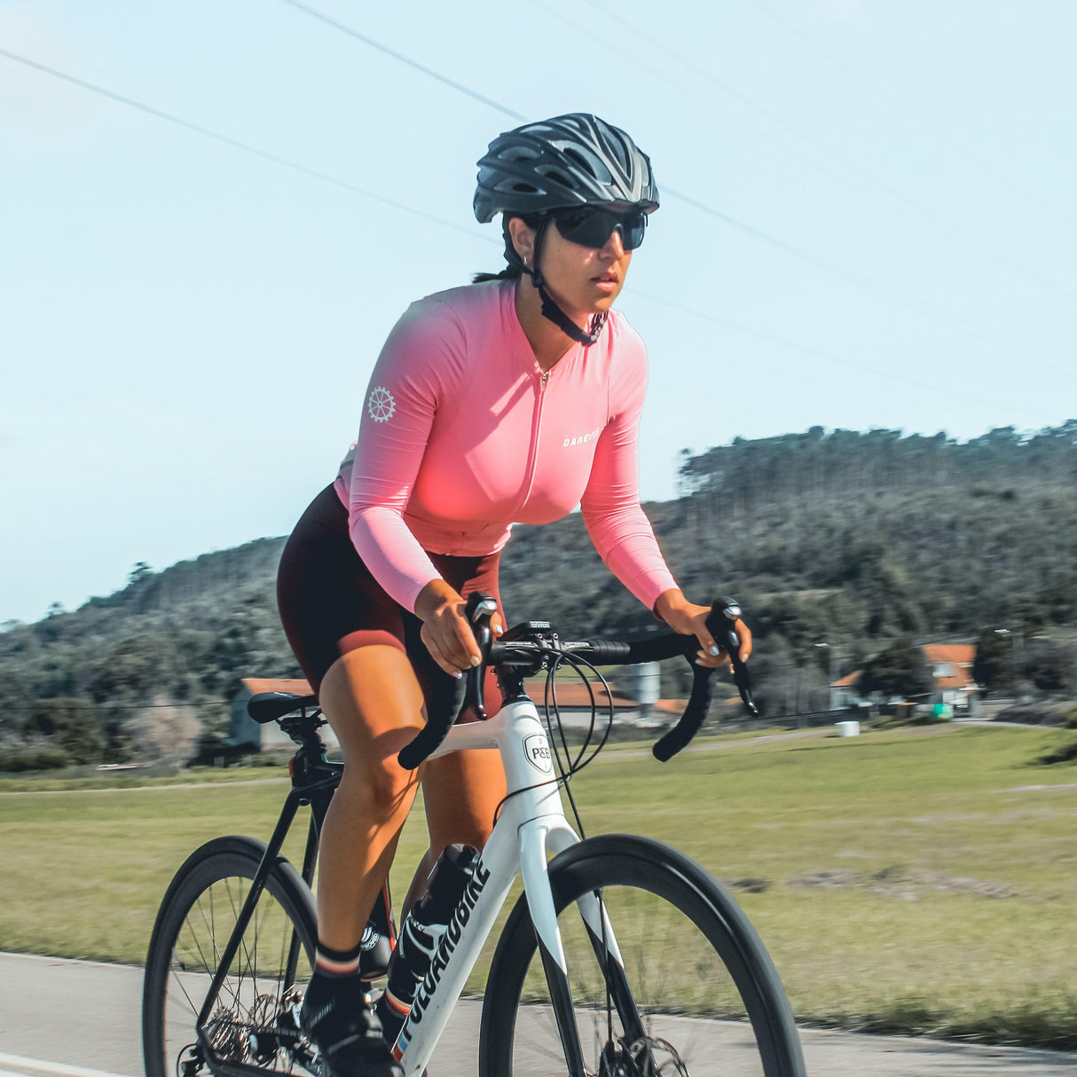 WOMEN'S CARBON LS CYCLING JERSEY-PINK-MODEL- Darevie Shop